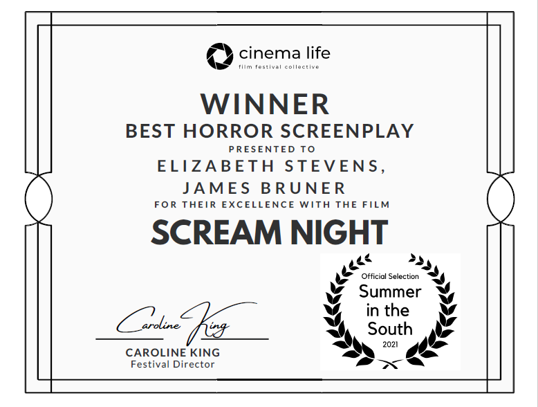 Bruner & Stevens win Best Horror Screenplay!
